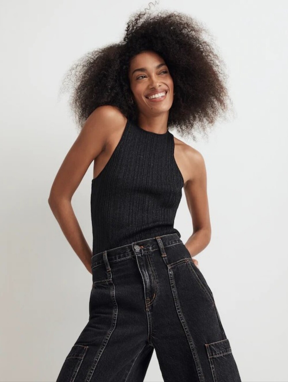 NWT Madewell Signature Shimmer Knit Cutaway Sweater Tank Black Size XS